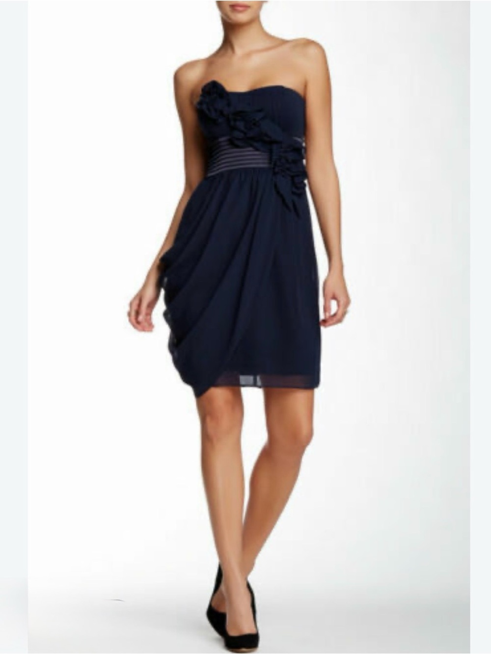 NWT Jessica Simpson Women’s Strapless Navy Floral Ruffle Dress, Size 2